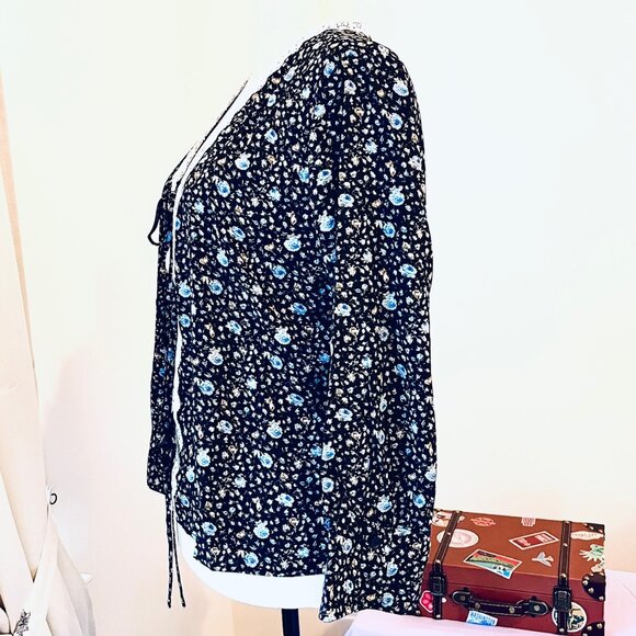 Allegra K Long Sleeve Blue Floral Blouse, Tie Closure (XL) NWT - Picture 9 of 14
